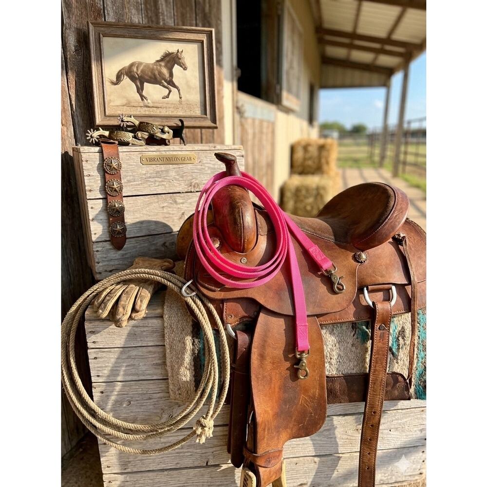 Bright Pink Flat Nylon 8’ Reins with Scissor Snaps